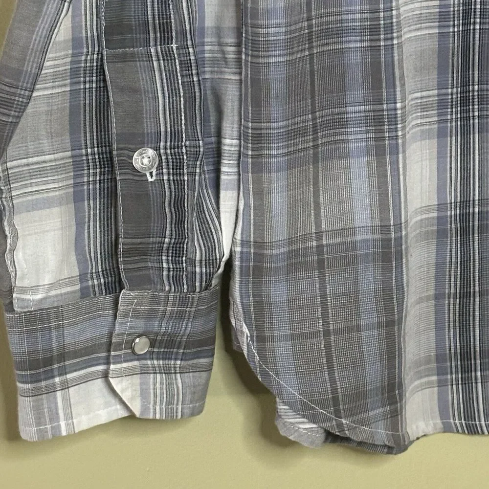 Levi's Shirt Men's Large Western‎ Pearl Snap Plaid Long Sleeve Gray Blue Cowboy